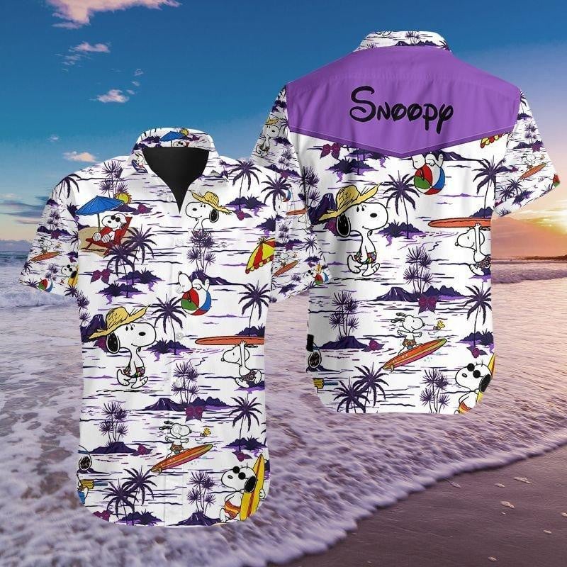 Snoopy The Peanuts Summer Time Hawaiian Graphic Print Short Sleeve Hawaiian Casual Shirt 168