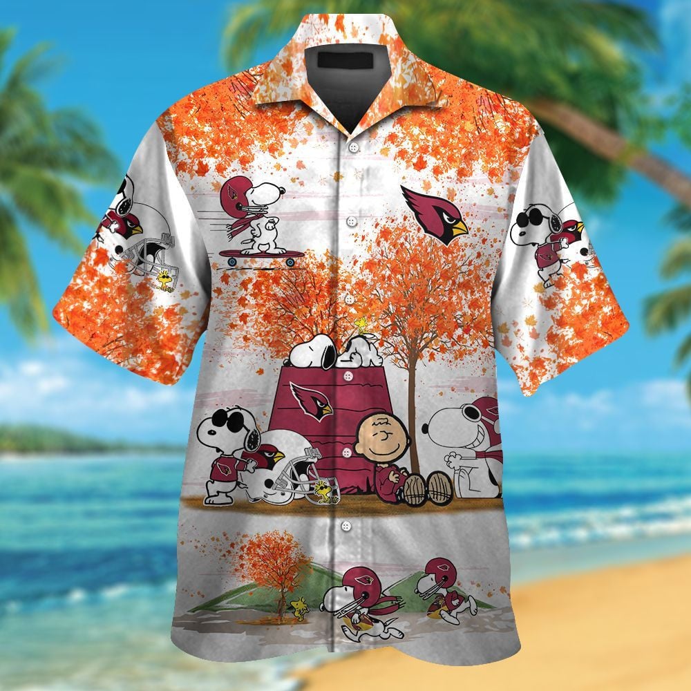 Arizona Cardinals Snoopy Autumn Short Sleeve Button Up Tropical Aloha Hawaiian Shirts For Men Women Nfl