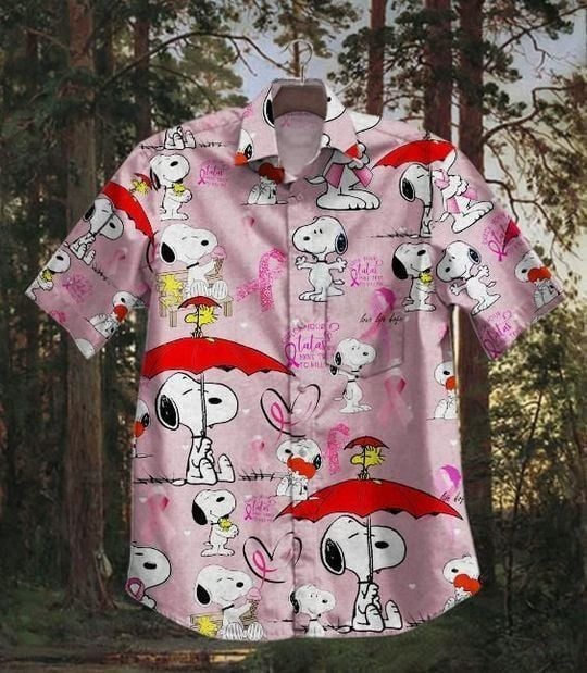 Snoopy Breast Cancer Awareness Graphic Print Short Sleeve Hawaiian Casual Shirt 47