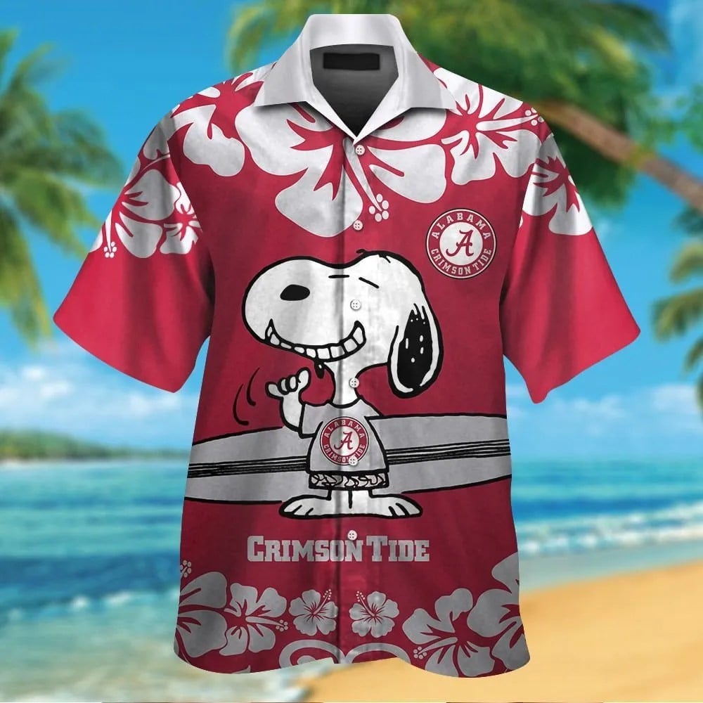 Alabama Crimson Tide & Snoopy Short Sleeve Button Up Tropical Aloha Hawaiian Shirts For Men Women Ncaa