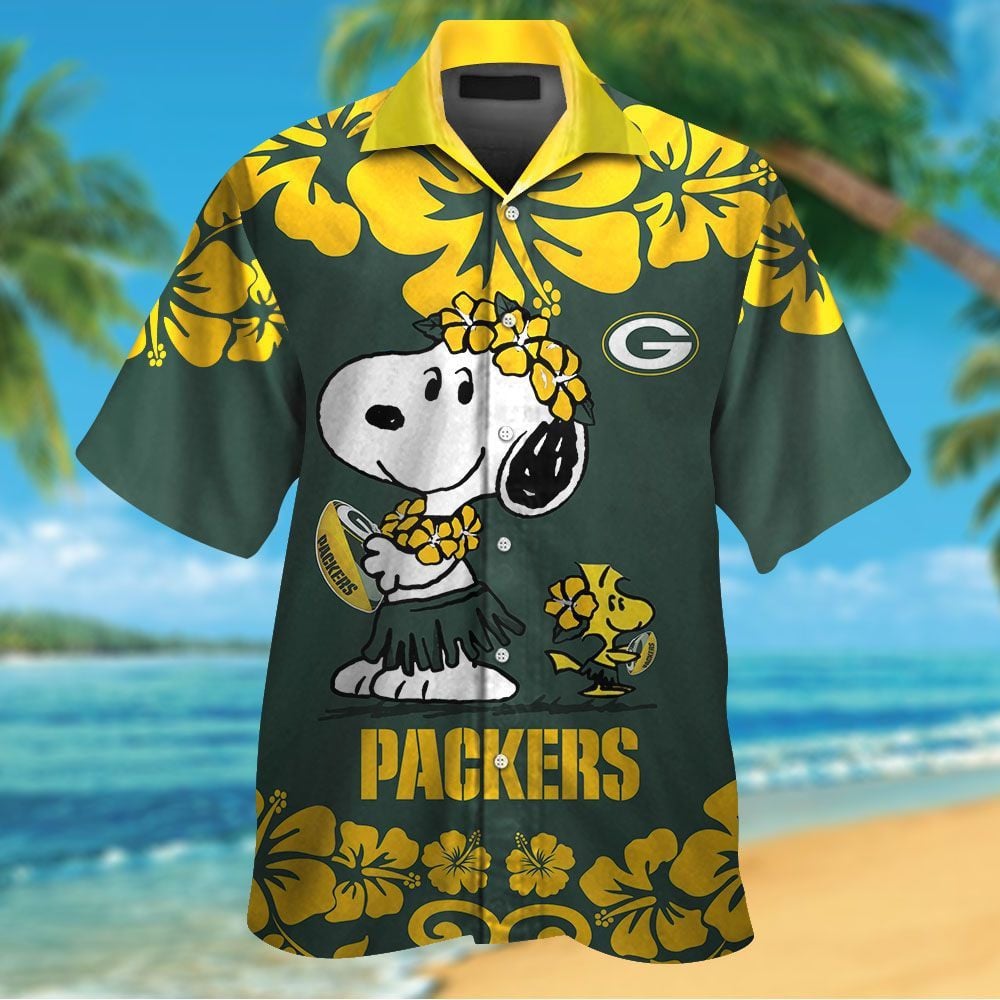 Green Bay Packers & Snoopy Short Sleeve Button Up Tropical Aloha Hawaiian Shirts For Men Women Nfl