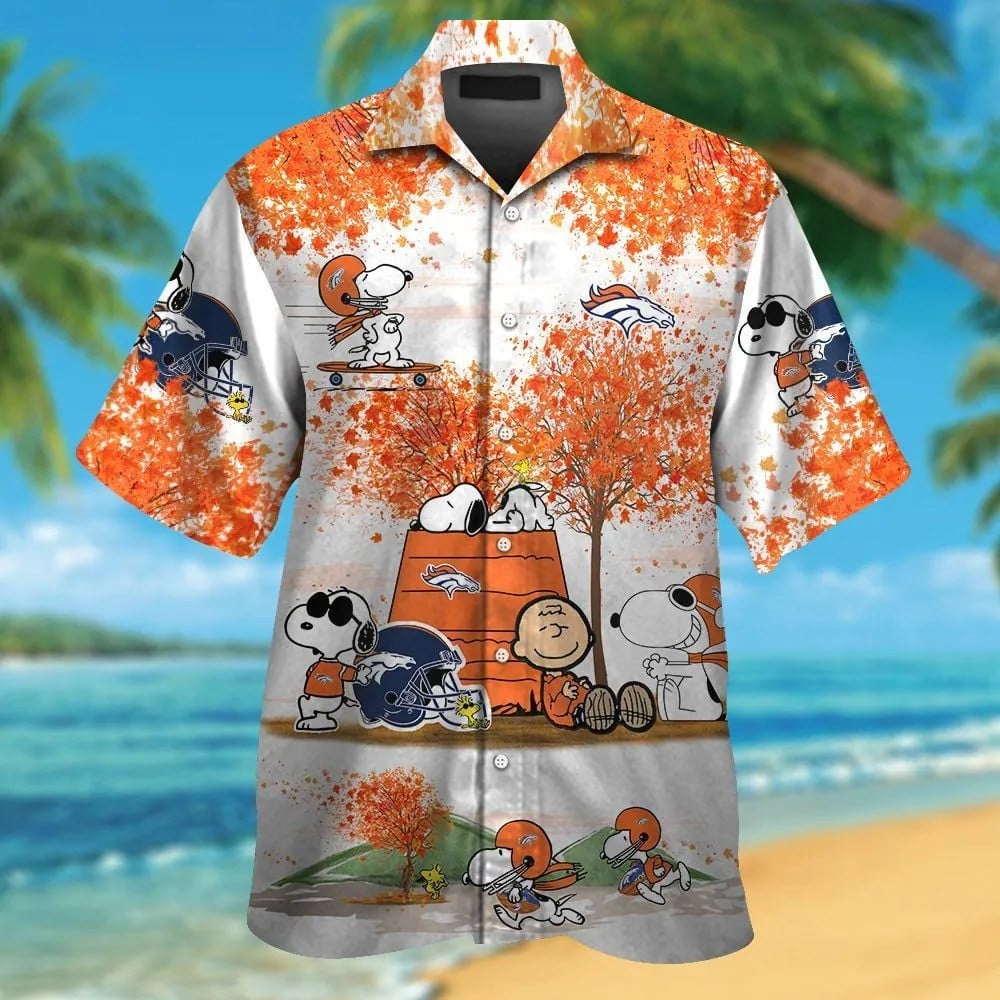 Denver Broncos Snoopy Autumn Short Sleeve Button Up Tropical Aloha Hawaiian Shirts For Men Women Nfl