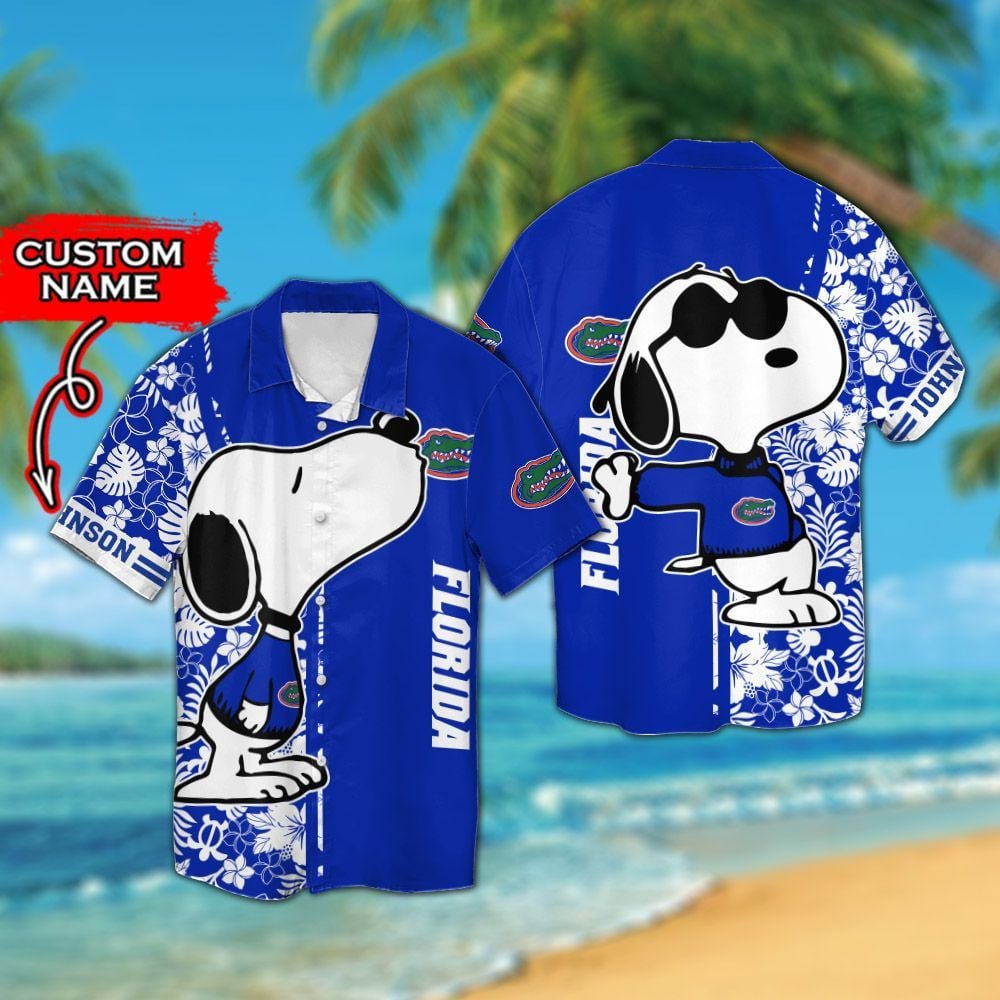 Florida Gators & Snoopy Custom Personalized Short Sleeve Button Up Tropical Aloha Hawaiian Shirts For Men Women Ncaa