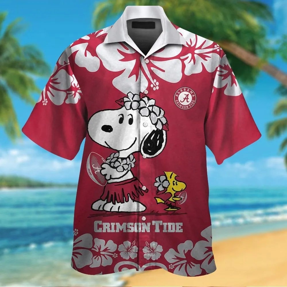 Alabama Crimson Tide & Snoopy Short Sleeve Button Up Tropical Aloha Hawaiian Shirts For Men Women Ncaa