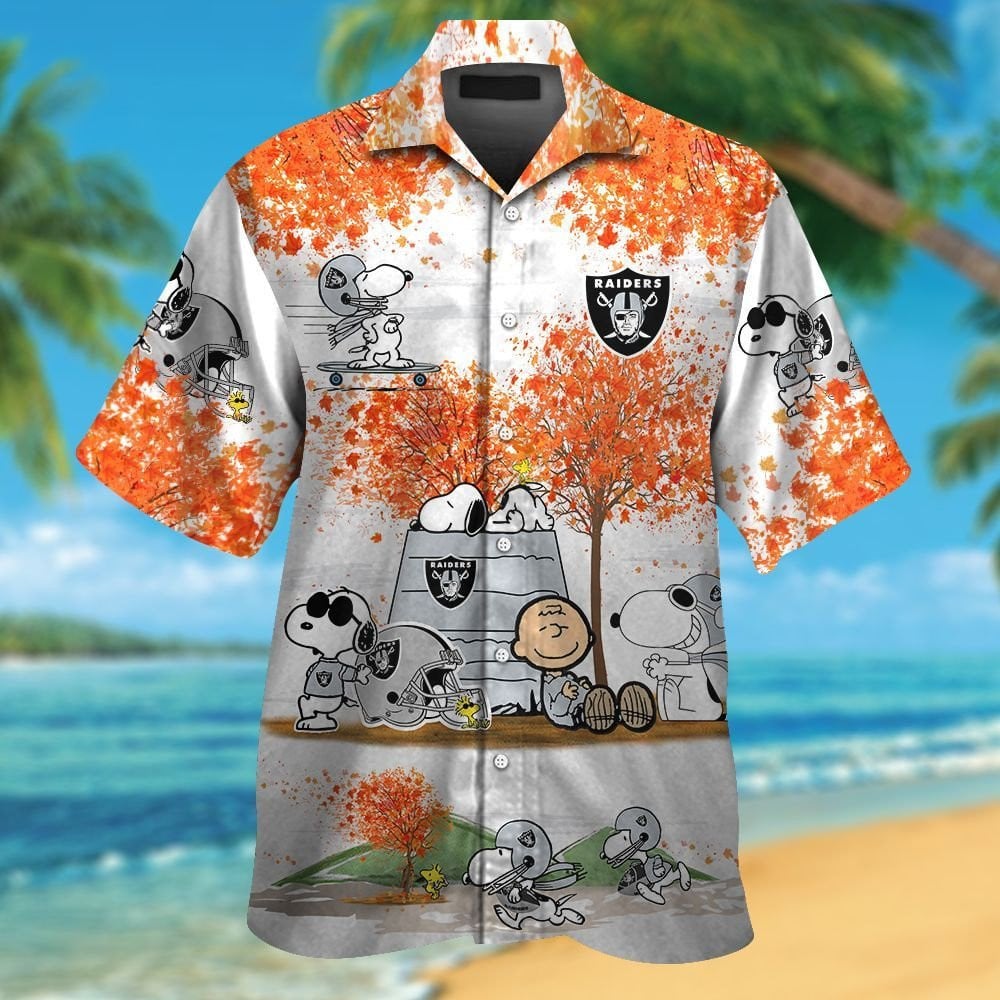 Las Vegas Raiders Snoopy Autumn Short Sleeve Button Up Tropical Aloha Hawaiian Shirts For Men Women Nfl