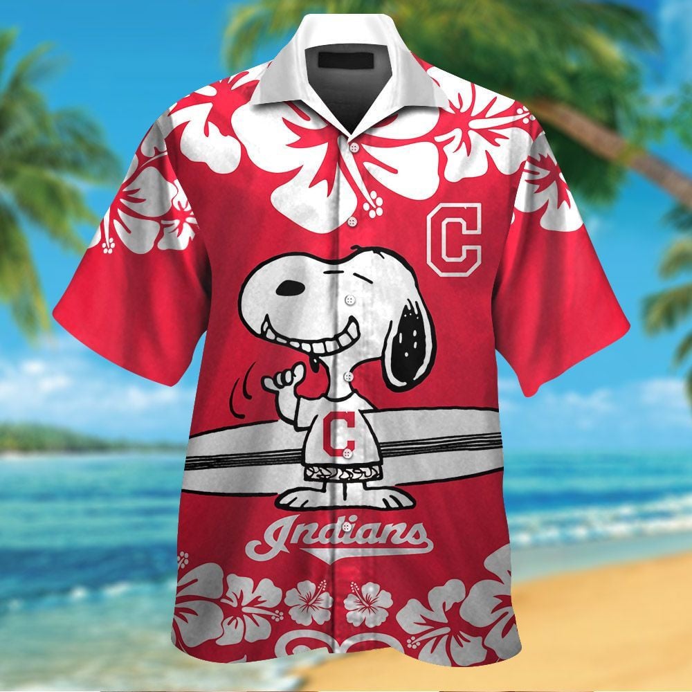Cleveland Indians Snoopy Short Sleeve Button Up Tropical Aloha Hawaiian Shirts For Men Women Mlb