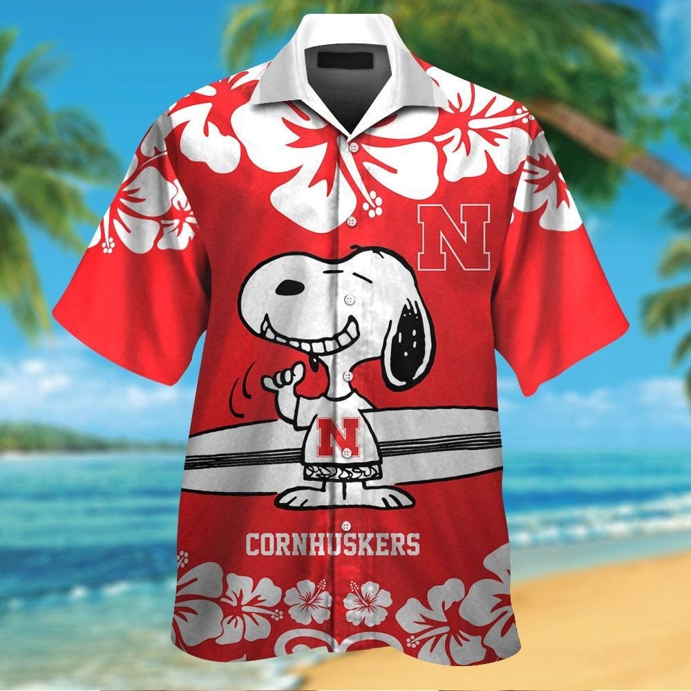 Nebraska Cornhuskers & Snoopy Short Sleeve Button Up Tropical Aloha Hawaiian Shirts For Men Women Ncaa