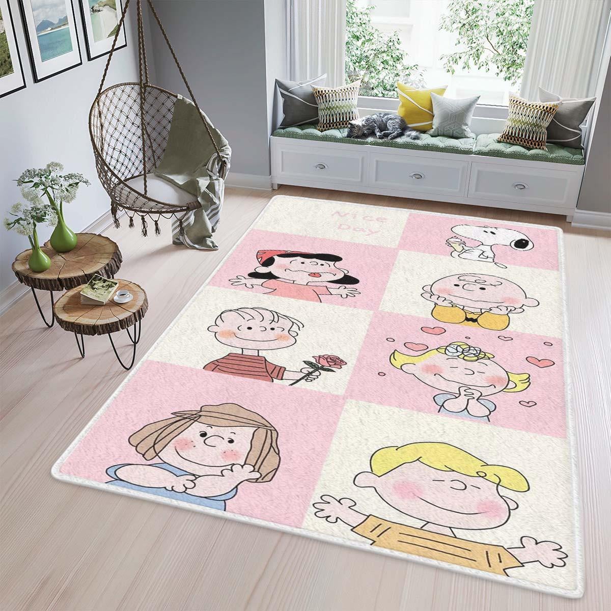 Peanuts Snoopy And Friends Area Rug Living Room, Snoopy Gift For Fan, Pinky Snoopy Lover Rug Home Decor Floor Decor