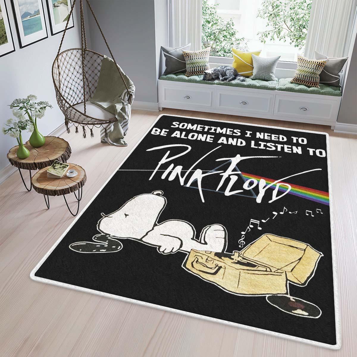 Snoopy Fan Gift, Pink Floyd Music Band Area Rug Living Room, Sometimes I Need To Be Alone And Listen To Pink Floyd Rug Home Decor Floor Decor