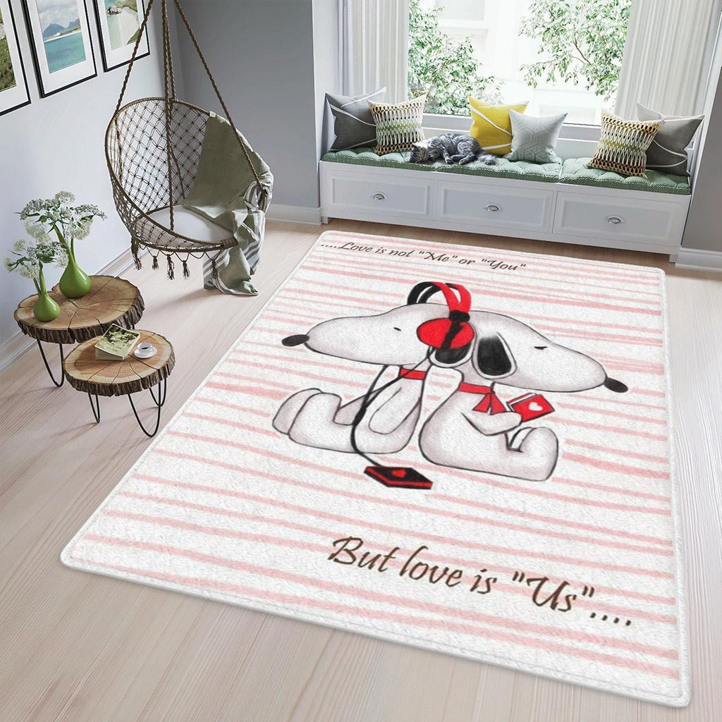 Snoopy The Peanuts Fan Gift, Valentine's Day Gift Area Rug Living Room, Snoopy Love Is Not Me Or You But Love Is Us Rug Home Decor Floor Decor