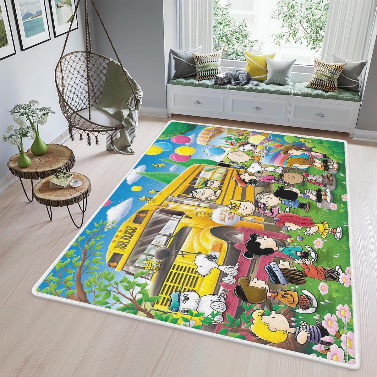 Snoopy's Beagle School Bus The Peanuts Cartoon Gift Lover Area Rug Living Room,snoopy The Peanuts Gift For Fan Rug Home Decor Floor Decor