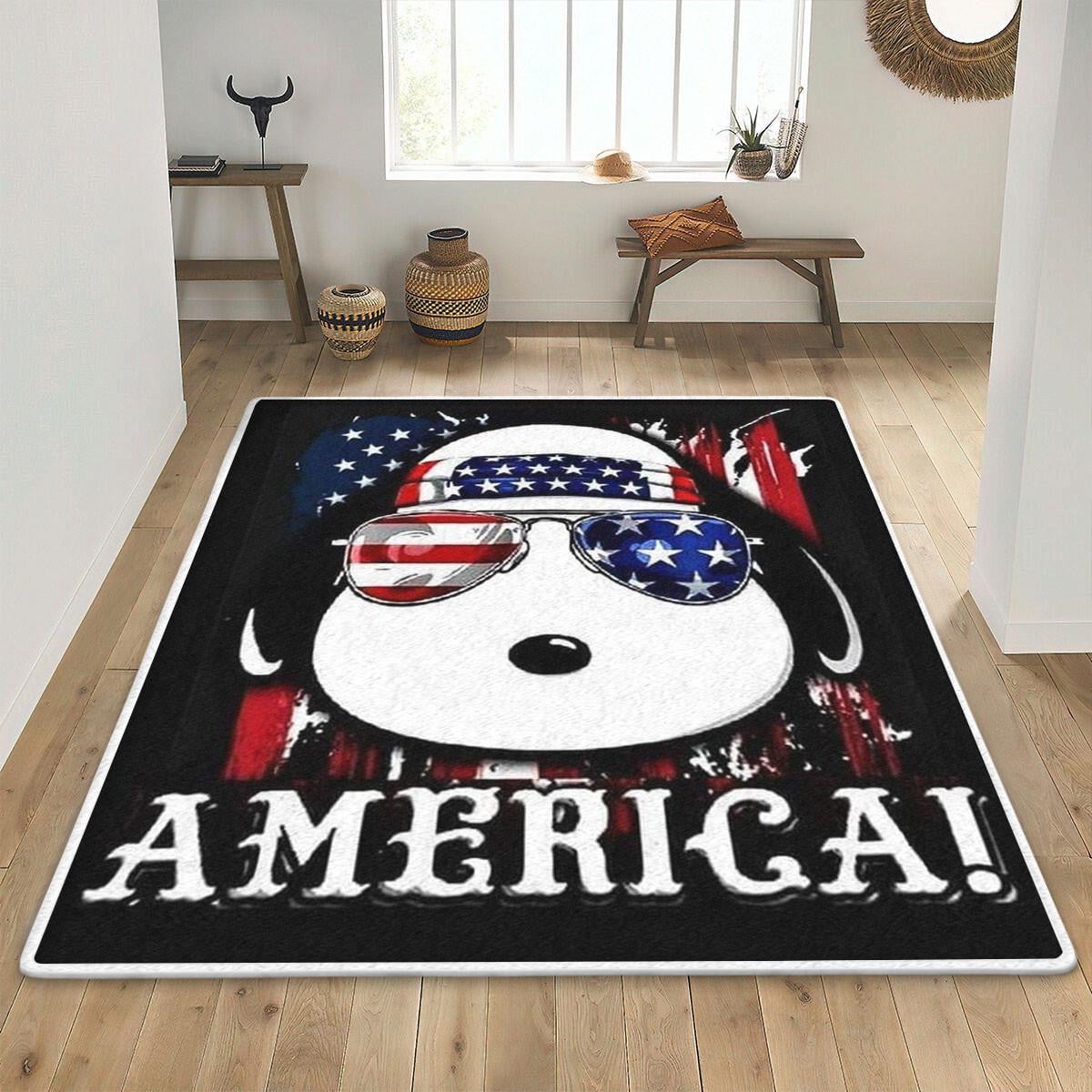 Snoopy The Peanuts Fan Gift Area Rug Living Room, Snoopy American Flag Rug Home Decor Floor Decor