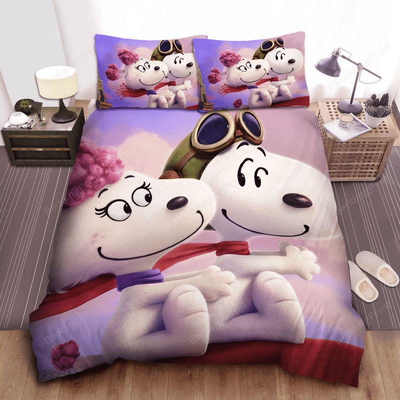 Peanuts Snoopy &amp; Fifi Flying Bed Sheets Spread Comforter Duvet Quilt Bedding Set