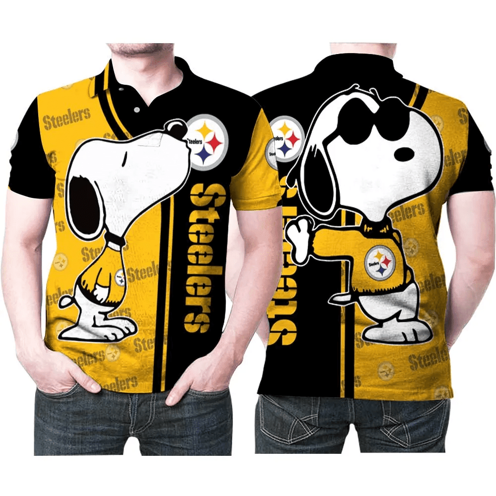 Mens & Womens Snoopy Kiss Pittsburgh Steelers Logo 3D All Over Print Polo Shirt