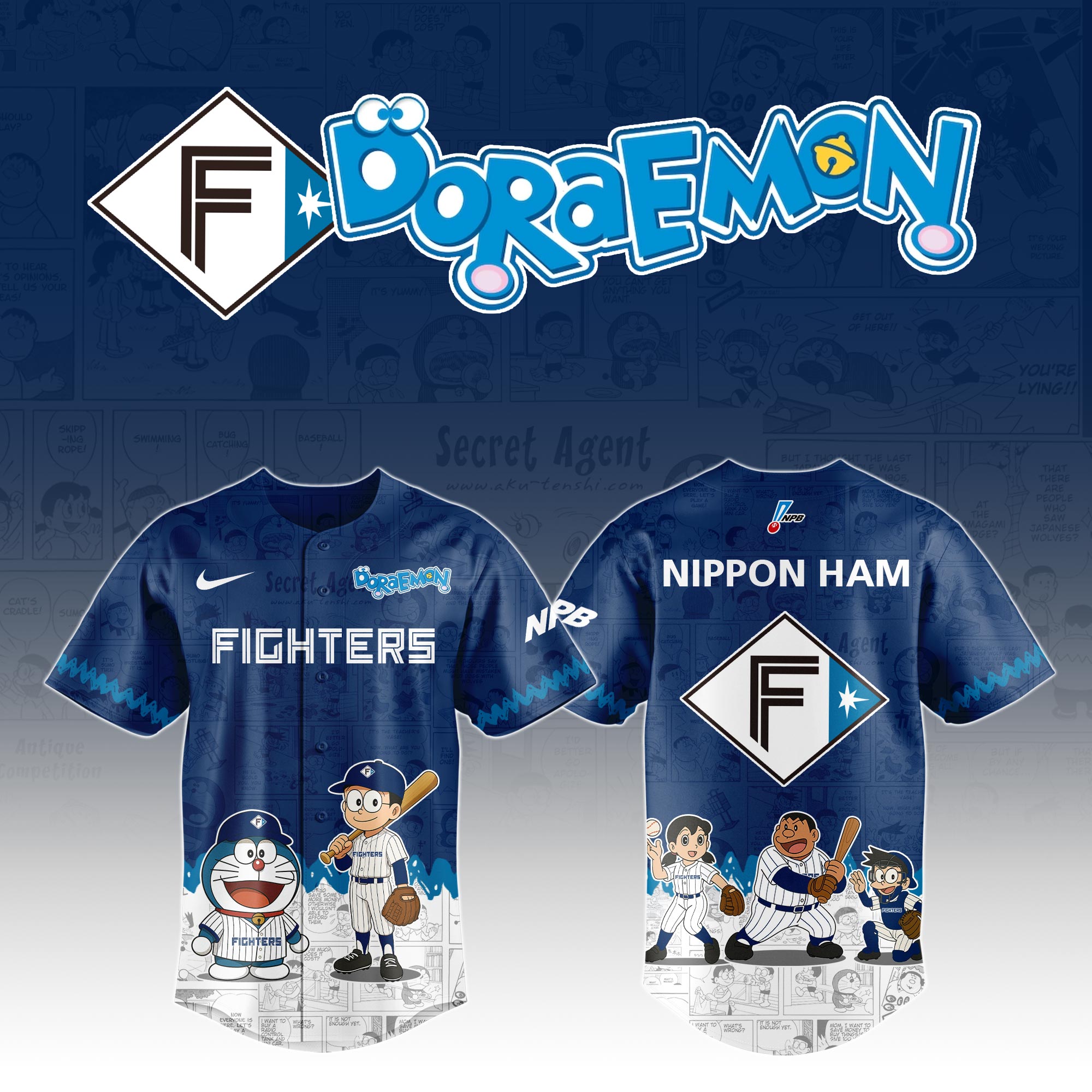 Nippon Ham Fighters Doraemon Special Edition Jersey 