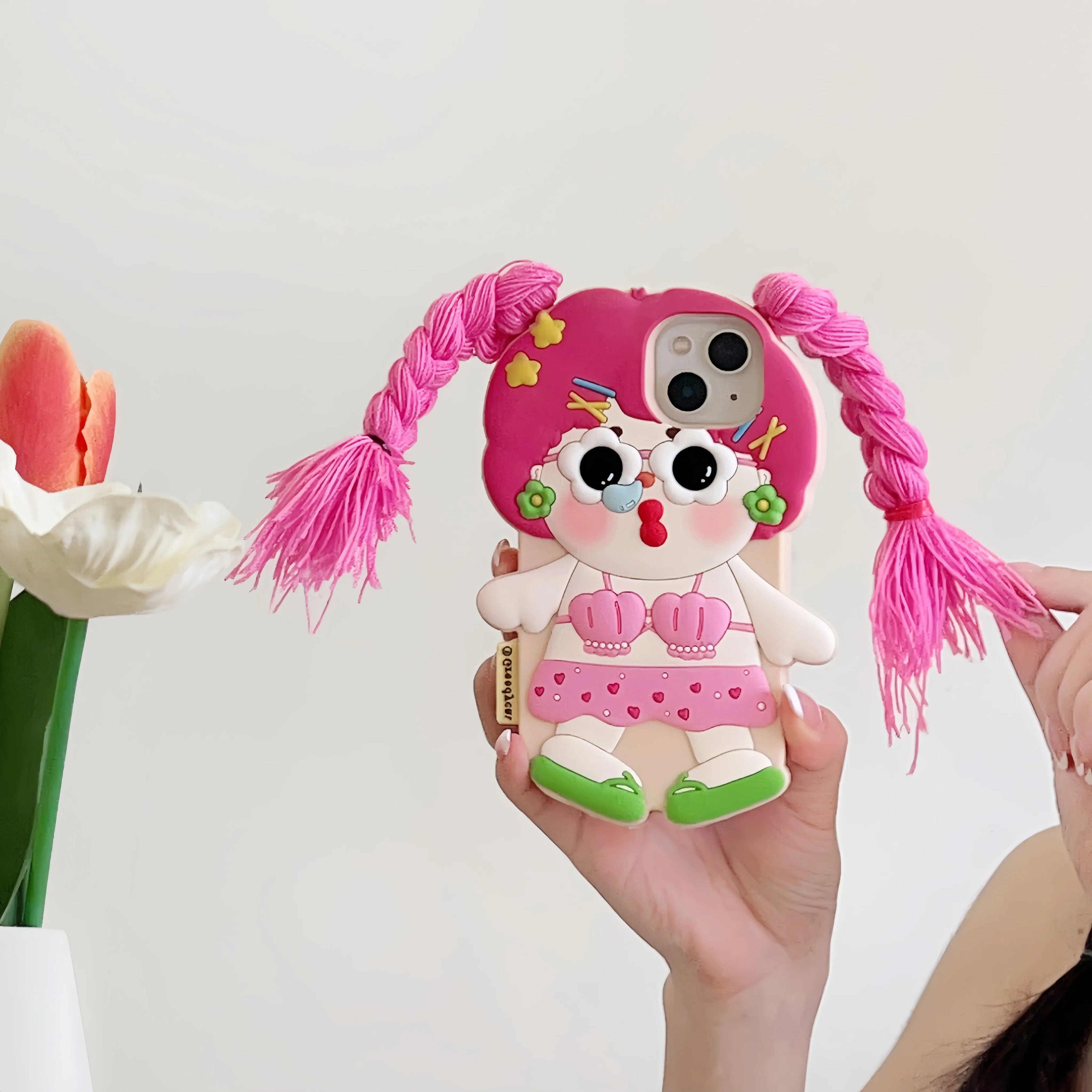 3D cute girl weaving suitable for iPhone 16promax phone case 14 13 Pro 12 11 silicone anti fall protective case