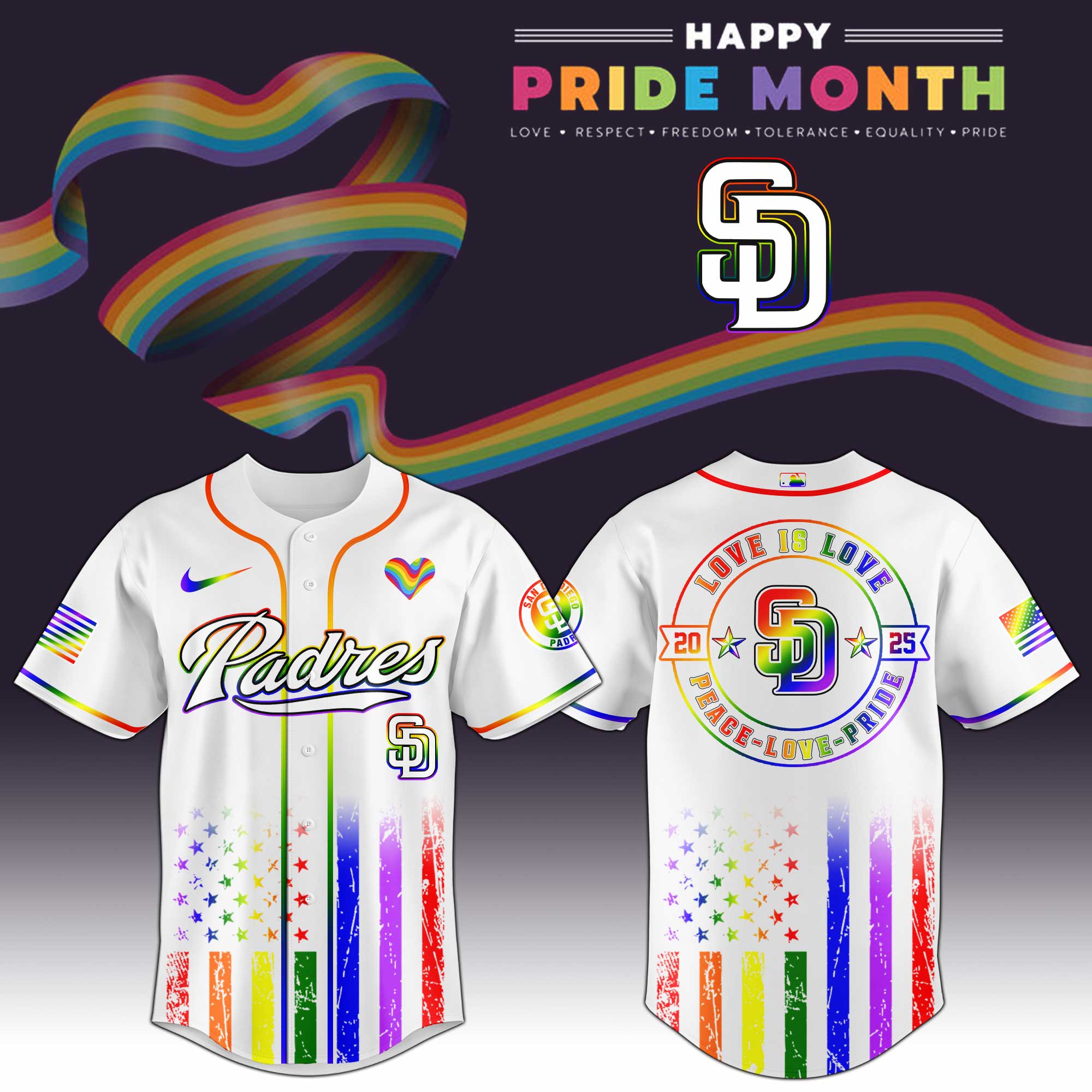 San Diego Padres Happy Pride Month Baseball Jersey 
