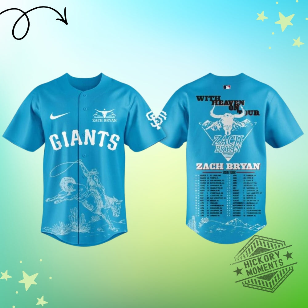 San Francisco Giants Zach Bryan With Heaven On Tour 2026 Blue Baseball Jersey