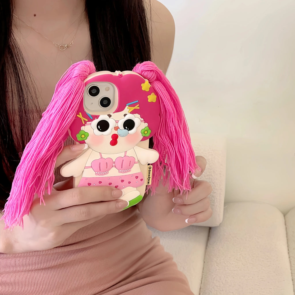 3D cute girl weaving suitable for iPhone 16promax phone case 14 13 Pro 12 11 silicone anti fall protective case