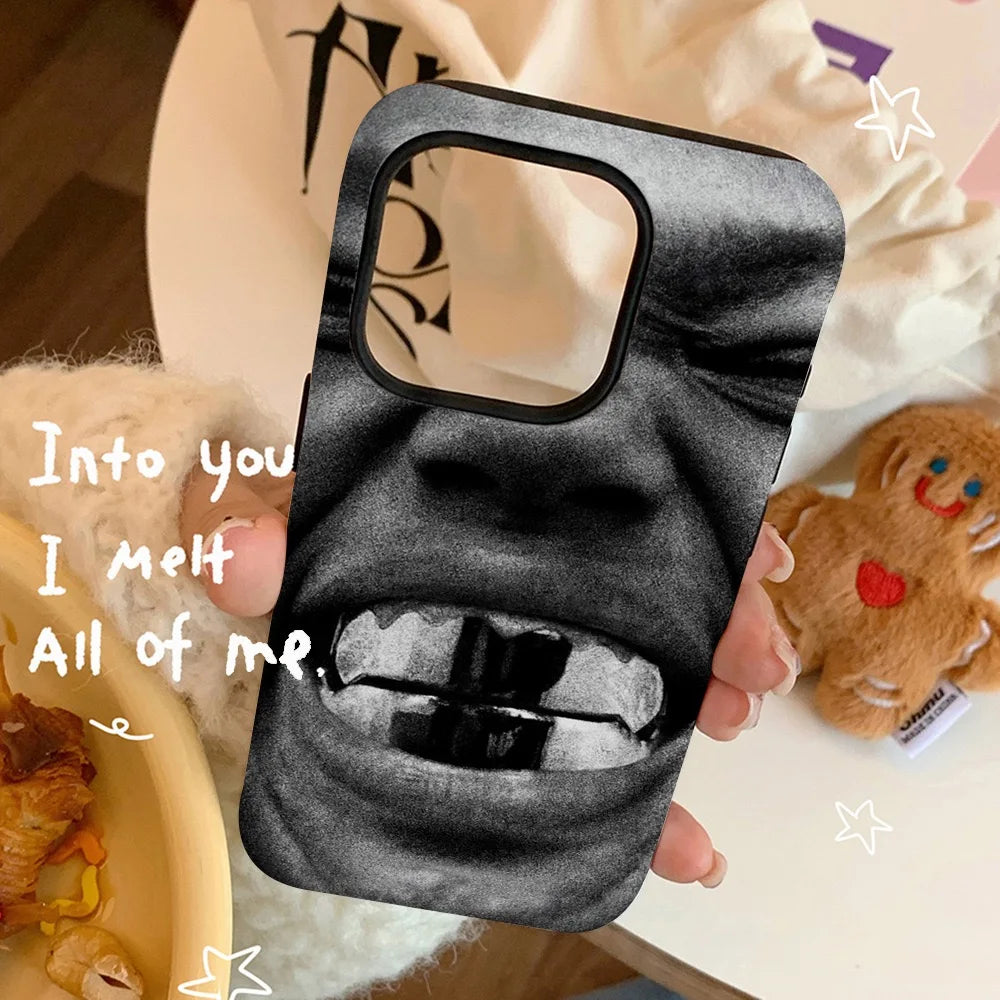 Black Smiley Face Teeth Abstract Case for IPHONE 16 ProMax 15 14 13 12 11 PRO Plus Acrylic TPU Two in One Magnetic Phone Cases