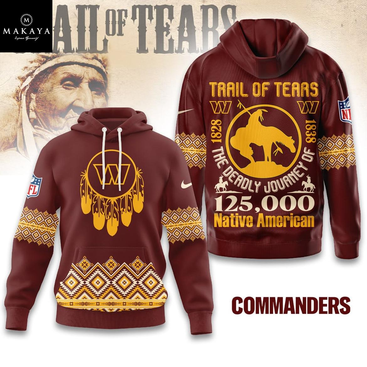 Washington Commanders NFL Native American Journey 2025 The Trail Of Tears Hoodie