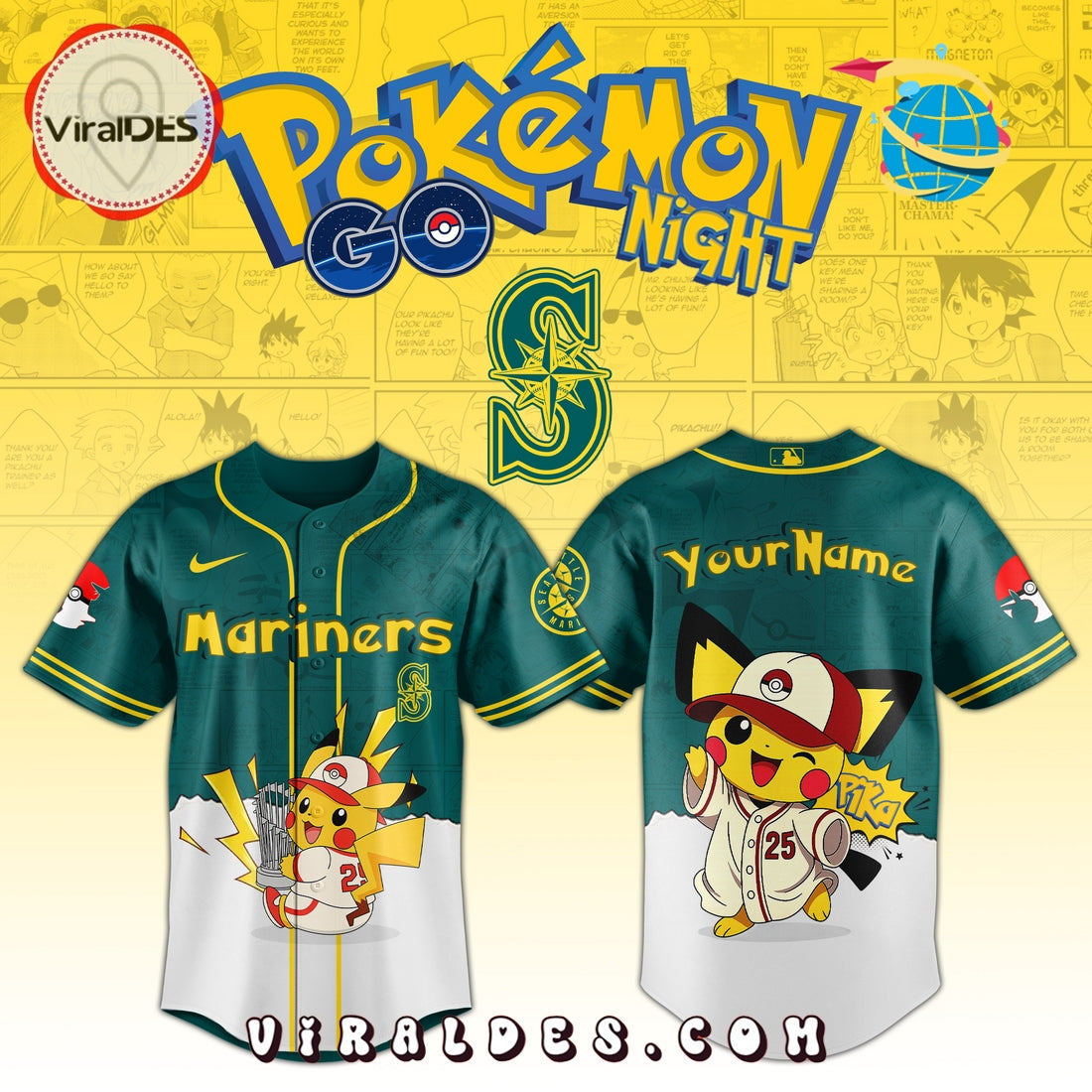 Seattle Mariners x Pokémon GO Night Baseball Jersey